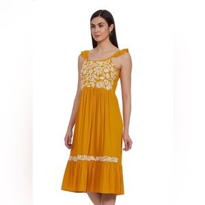 💛Max Women’s Floral Embroidered Yellow Dress Size Medium.